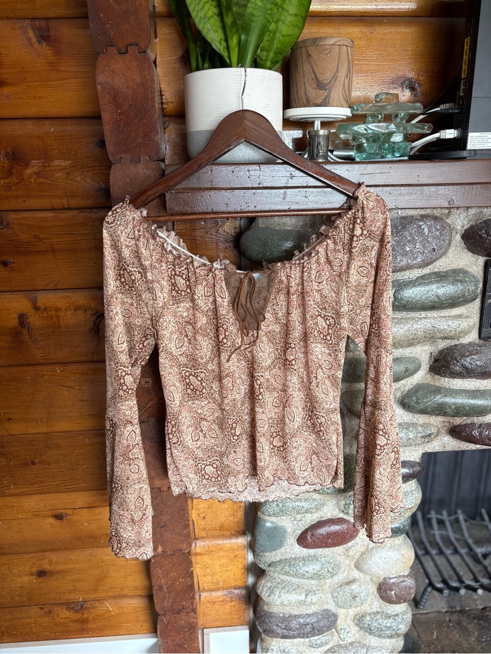Sasson Boho Paisley Peasant Top Boho Coquette Fairy Bell Sleeve Large